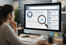 Editorial illustration of a computer displaying a generic website verification workflow for researching Brasssmile.com.