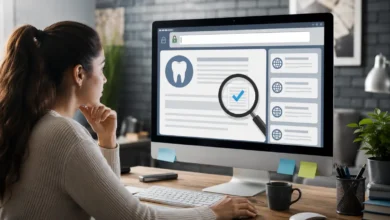 Editorial illustration of a computer displaying a generic website verification workflow for researching Brasssmile.com.