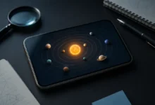 Smartphone showing a generic solar-system-style visualization representing Snapchat friend rankings
