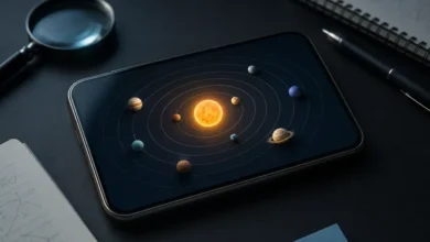 Smartphone showing a generic solar-system-style visualization representing Snapchat friend rankings