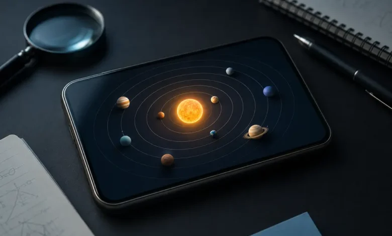 Smartphone showing a generic solar-system-style visualization representing Snapchat friend rankings